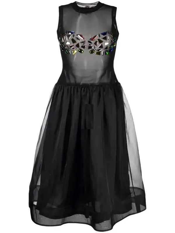 Cynthia Rowley Gems Mesh Organza Midi-Dress
